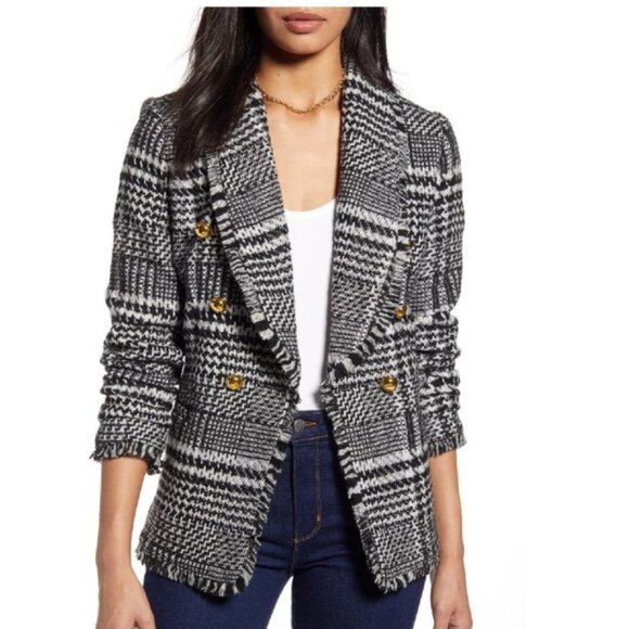 Halogen Double Breasted Plaid Tweed Blazer - Picture 1 of 11